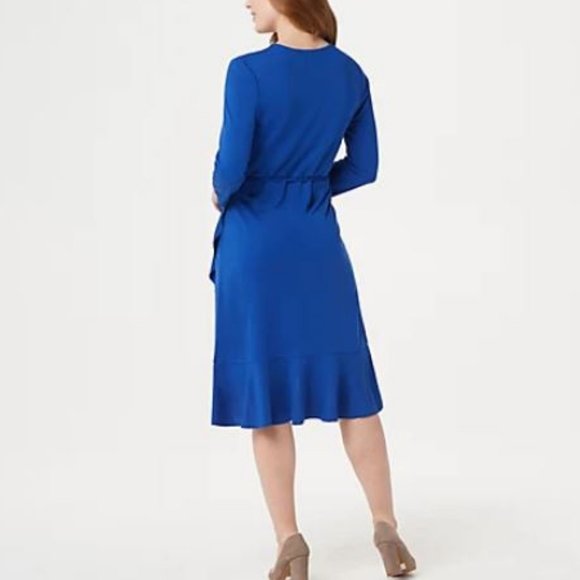 Isaac Mizrahi 3/4Sleeve Ruffle Hem Knit Wrap Dress - Picture 2 of 3